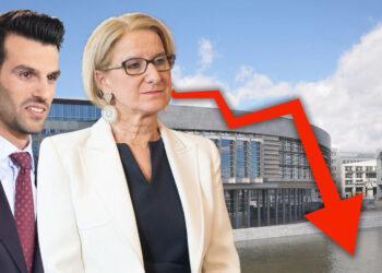 Fotomontage von Udo Landbauer und Johanna Mikl-Leitner vor dem Regierungsgebäude in St. Pölten