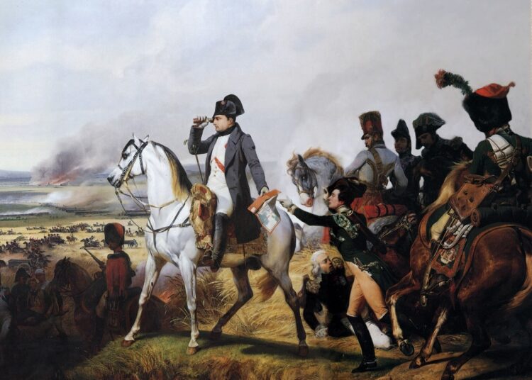 Napoleon als erfolgreicher Feldherr am Schlachtfeld in Deutsch-Wagram 1809.