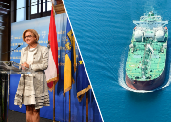 Bildmontage zeigt Johanna Mikl-Leitner und die Straße von Hormus