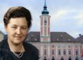 Bildmontage mit Maria Emhart vor dem St. Pöltner Rathaus
