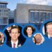 Profilfotos von Landtagsabgeordneten der FPÖ Niederösterreich vor dem Landhaus in St. Pölten.