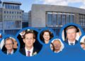 Profilfotos von Landtagsabgeordneten der FPÖ Niederösterreich vor dem Landhaus in St. Pölten.