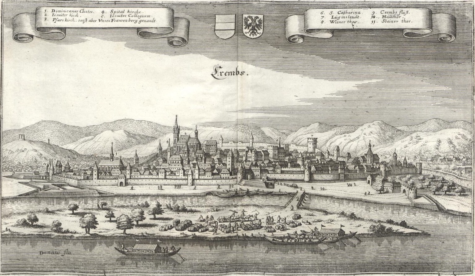 Krems als zentrale Handelsstadt an der Donau (17. Jahrhundert). Quelle: Martin Zeiller, https://commons.wikimedia.org/w/index.php?curid=5986945