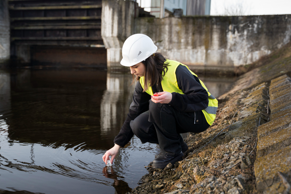 Behördliche Überprüfung des Abwassers als Symbol für die Belastung der Umwelt durch PFAS